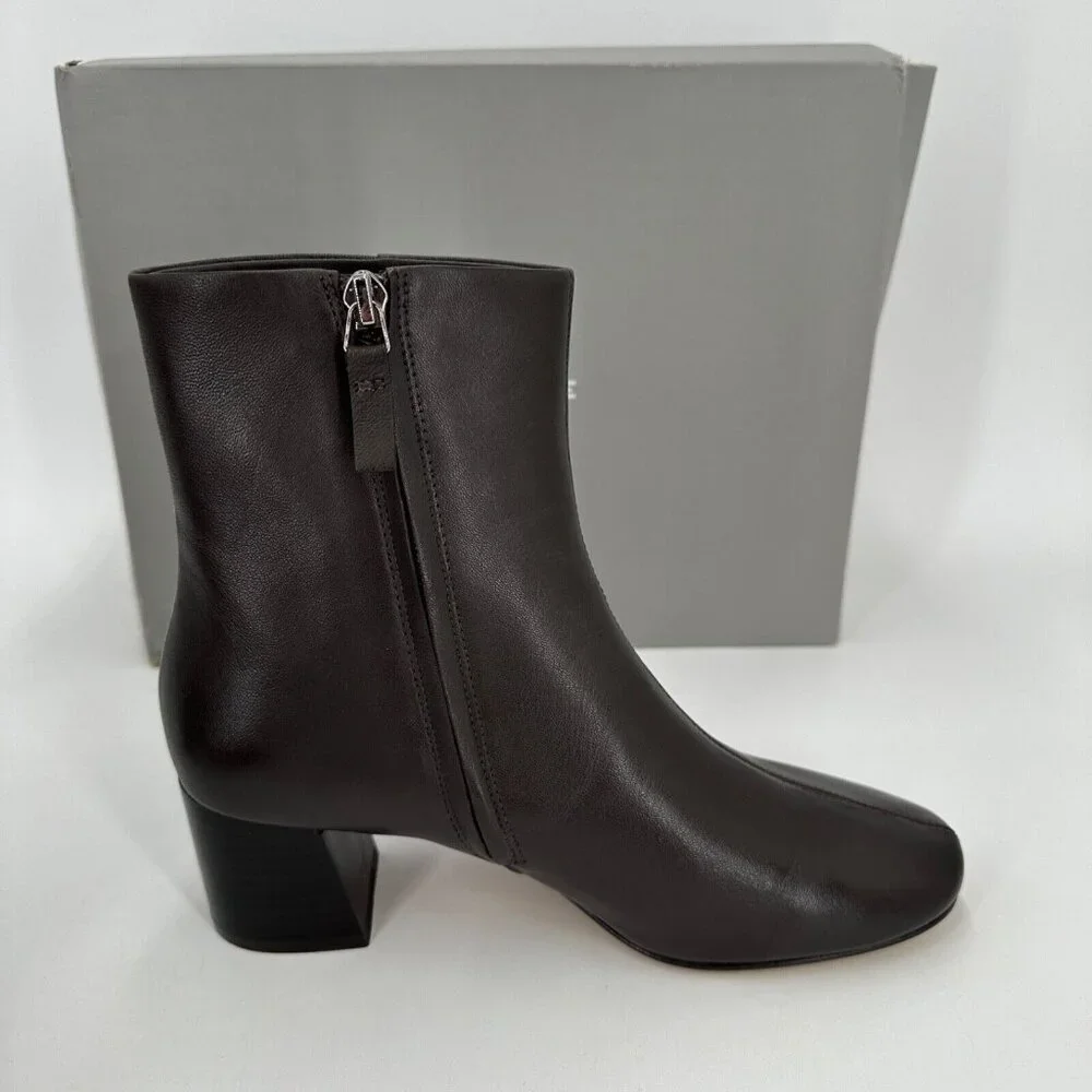 Everlane The Day Boot Dark Brown Leather sz 10 Side Zip Ankle Bootie Square Toe
